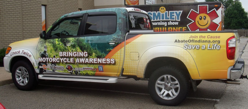 truck graphics, motorcycle awareness truck, full vehicle wrap,