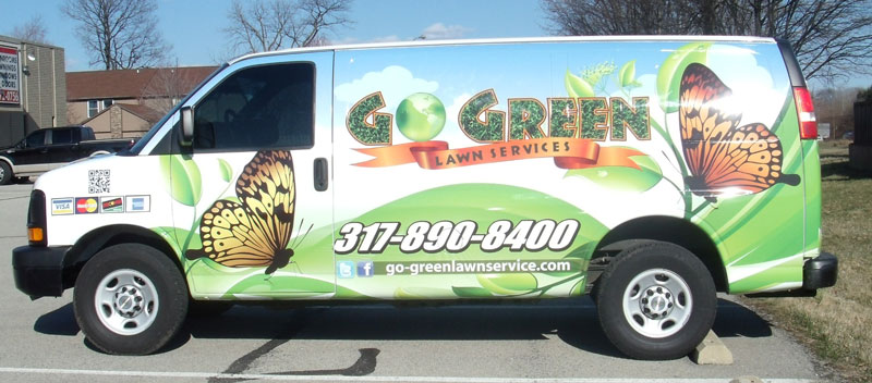 full van wrap, service van business wrap, van graphics, lawn care van wrap, go green service van wrap