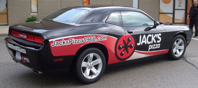 Jacks Pizza vehicle wrap, pizza delivery wrap, Jacks business vehicle wrap